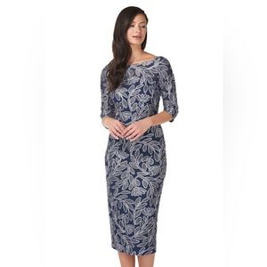 JS COLLECTIONS Embroidered Soutache Elbow Sleeve Cocktail Party Dress